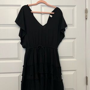 Anthropologie Black Flutter Sleeve V-Neck Mini Dress